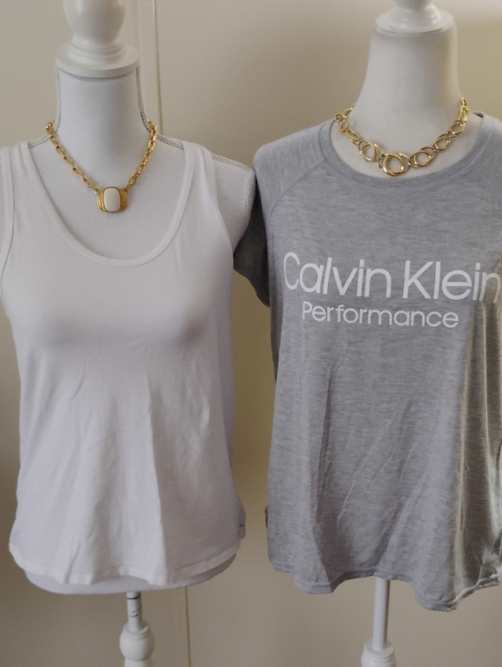 Calvin Klein White Tank Top and Gray Logo Tee Duo